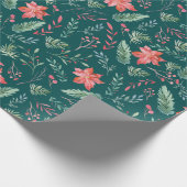 Weihnachtsgrün Rot Florals Dunkelgrün Geschenkpapier (Ecke)