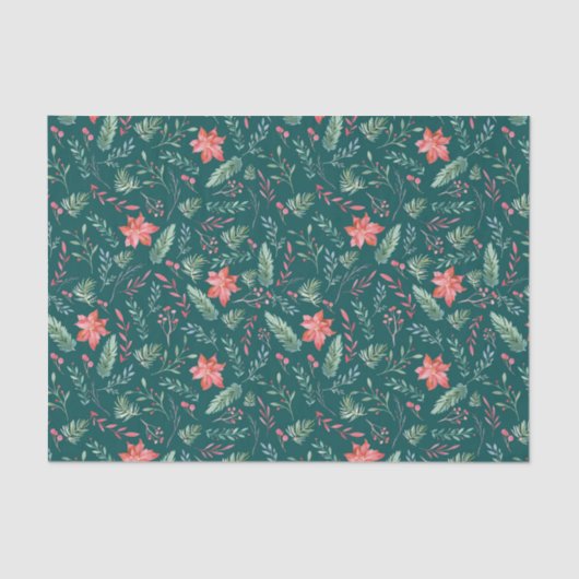 Weihnachtsgrün Rot Florals Dunkelgrün Seidenpapier (Vorderseite)