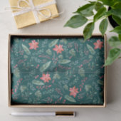 Weihnachtsgrün Rot Florals Dunkelgrün Seidenpapier (Geschenk)