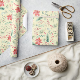 Weihnachtsgrün Rot Florals Light Green Geschenkpapier