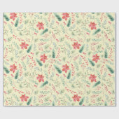 Weihnachtsgrün Rot Florals Light Green Geschenkpapier (Flach)