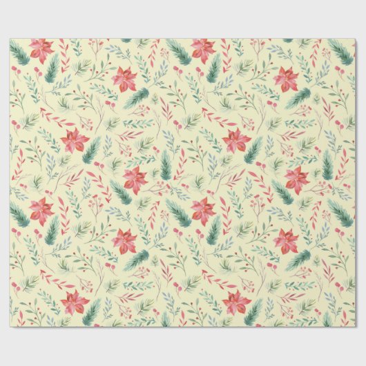 Weihnachtsgrün Rot Florals Light Green Geschenkpapier (Flach)