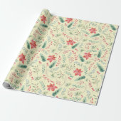 Weihnachtsgrün Rot Florals Light Green Geschenkpapier (Ungerollt)