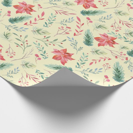 Weihnachtsgrün Rot Florals Light Green Geschenkpapier (Ecke)
