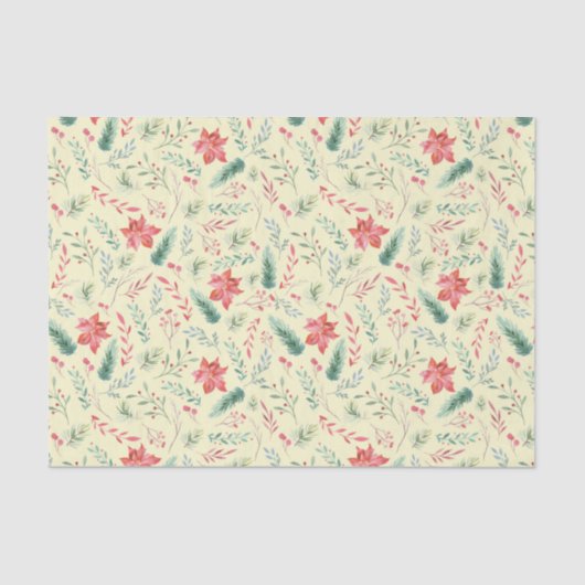 Weihnachtsgrün Rot Florals Light Green Seidenpapier (Vorderseite)