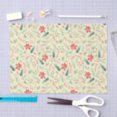 Weihnachtsgrün Rot Florals Light Green Seidenpapier (Handwerk)