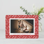 Weihnachtsgrün (rot) Horizontales Foto Feiertagskarte (Stehend Vorderseite)