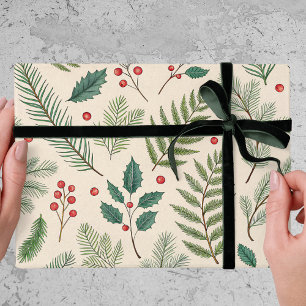 Weihnachtsgrün rote Beeren Tannenbaum Urlaub Geschenkpapier
