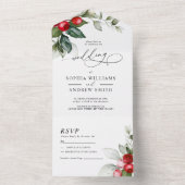 Weihnachtsgrün & Rote Berries All In One Einladung (Innen Boden)