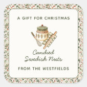 Weihnachtsgrün Rote Berries Essen Geschenk Quadratischer Aufkleber (Vorderseite)