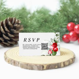 Weihnachtsgrün & Rote Berries Hochzeit QR UAWG Begleitkarte