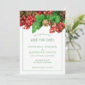 Weihnachtsgrün Rote Berries Hochzeit Save The Date (Stehend Vorderseite)