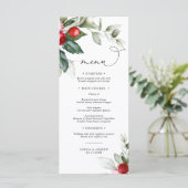Weihnachtsgrün & Rote Berries Hochzeitsmenü Menükarte (Stehend Vorderseite)
