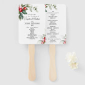Weihnachtsgrün & Rote Berries Hochzeitsprogramm Fächer (Vorne und Hinten)