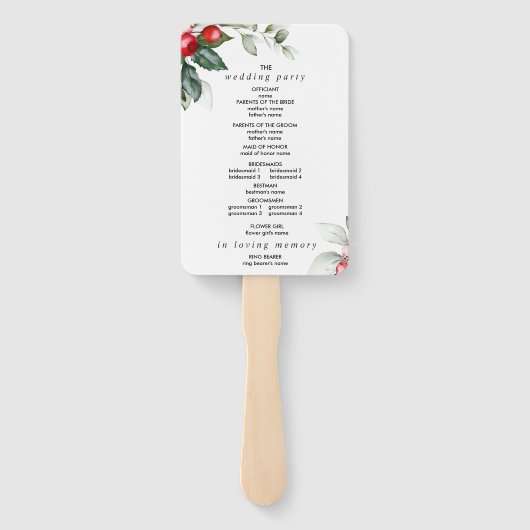 Weihnachtsgrün & Rote Berries Hochzeitsprogramm Fächer (Rückseite)