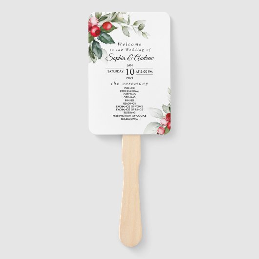 Weihnachtsgrün & Rote Berries Hochzeitsprogramm Fächer (Vorderseite)