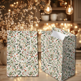 Weihnachtsgrün Rote Berries Mittlere Geschenktüte