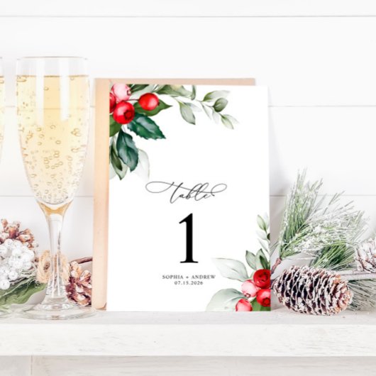Weihnachtsgrün & Rote Berries Tischnummer