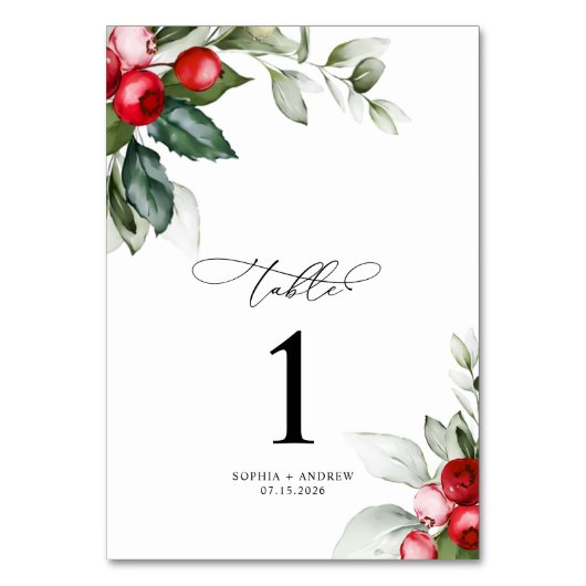 Weihnachtsgrün & Rote Berries Tischnummer (Rückseite)