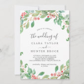 Weihnachtsgrün & Rote Berry Die Hochzeit von Einladung (Vorderseite)