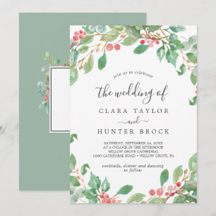 Weihnachtsgrün & Rote Berry Die Hochzeit von Einladung
