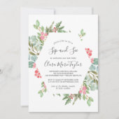 Weihnachtsgrün & Rote Berry Sip and See Einladung (Vorderseite)