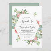 Weihnachtsgrün & Rote Berry Sip and See Einladung (Vorne/Hinten)