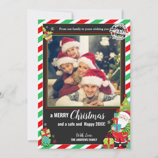 Weihnachtsgrün Rotes Foto Weihnachtsgrüße Feiertagskarte (Vorderseite)