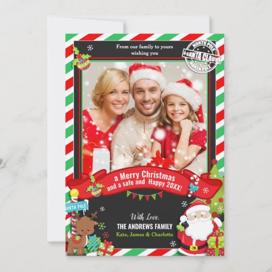 Weihnachtsgrün Rotes Foto Weihnachtsgrüße Feiertagskarte (Vorderseite)