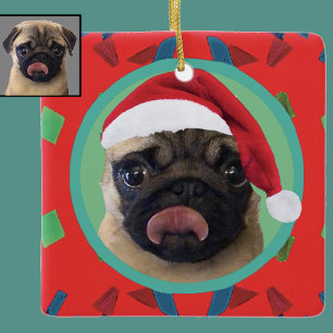 Weihnachtsgrün Rotes Hunde-Foto - Fügen Sie unsere Keramikornament