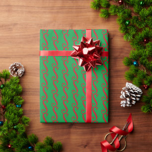 Weihnachtsgrün-rotes individuelles Monogramm Erstg Geschenkpapier