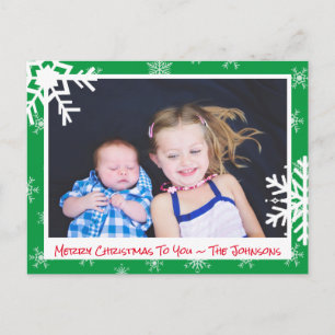 Weihnachtsgrün Schneeflocken Familienfoto-Karte Postkarte