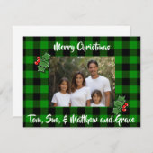Weihnachtsgrün Schwarz karierte Weihnachtsfotovorl Mitteilungskarte (Vorne/Hinten)