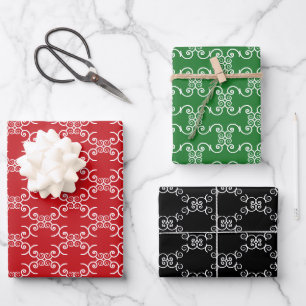 Weihnachtsgrün Schwarz-weiß skurrile Sortierung Geschenkpapier Set