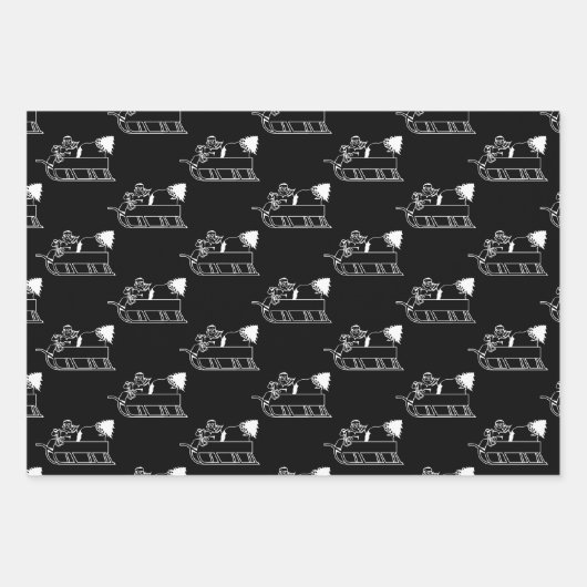 Weihnachtsgrün Schwarz-weißes Weihnachtsmuster Geschenkpapier Set (Vorderseite 3)