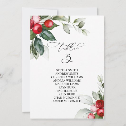 Weihnachtsgrün Tischnummer 3 Sitzplan (Rückseite)