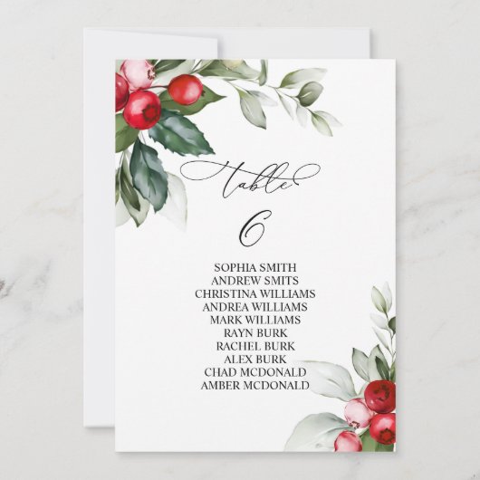 Weihnachtsgrün Tischnummer 6 Sitzplan (Rückseite)