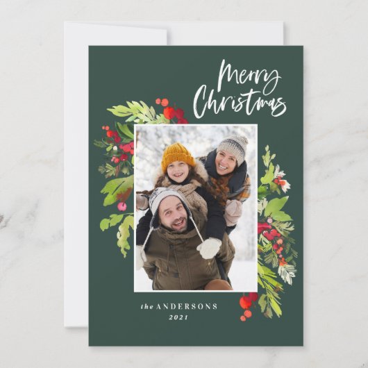 Weihnachtsgrün Traditionelles rustikales Foto Feiertagskarte (Vorderseite)