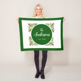 Weihnachtsgrün und Berries Familie Fleecedecke