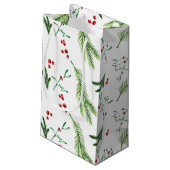 Weihnachtsgrün und Berries Kleine Geschenktasche Geschenktüte (Rückseite Schrägansicht)