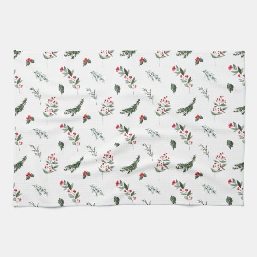 Weihnachtsgrün und Holly Berries Muster Geschirrtuch (Horizontal)
