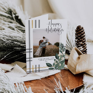 Weihnachtsgrün und Kariertes Foto Feiertagskarte
