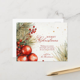 Weihnachtsgrün und Ornamente Feiertagspostkarte