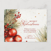 Weihnachtsgrün und Ornamente Feiertagspostkarte (Vorderseite)