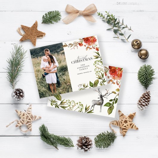 Weihnachtsgrün und Rot Foto Mitteilungskarte