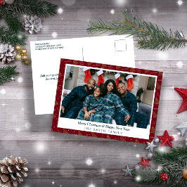 Weihnachtsgrün und Rot mit Foto Feiertagspostkarte