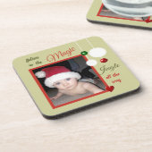 Weihnachtsgrün und Rot mit Foto und Bausteinen Getränkeuntersetzer (Linke Seite)