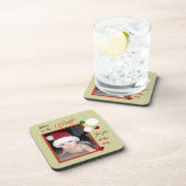 Weihnachtsgrün und Rot mit Foto und Bausteinen Getränkeuntersetzer (Rechte Seite)