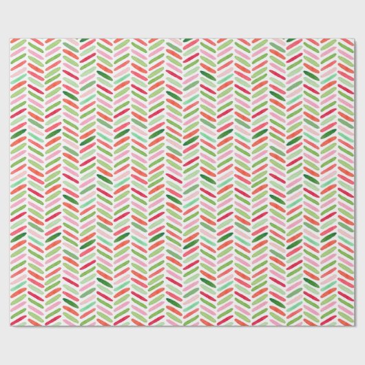Weihnachtsgrün und rot Zigzag Muster Geschenkpapier (Flach)