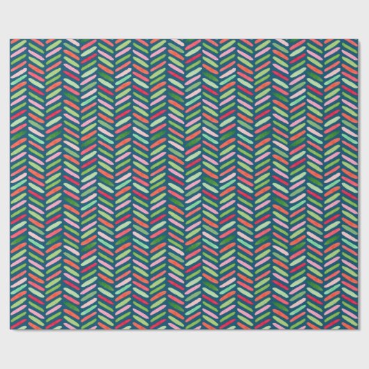 Weihnachtsgrün und rot Zigzag Muster Geschenkpapier (Flach)